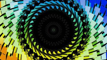 Motion graphics sci fi colorful spinning tunnel, seamless loop. Design. Pulsating kaleidoscopic pattern creating endless circles. video