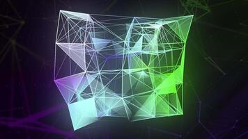 Linear plexuses with geometric shapes. Motion. Geometric shape with lines and angles in futuristic way. Beautiful geometric design with linear and triangular connections in computer space video