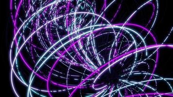 Rotating vortex of colorful lines on black background. Design. Glowing energy vortex of tangled lines. Energy vortex rotating and glowing in space video