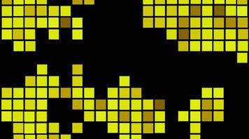 Black background.Design.Blue and yellow squares in abstraction run over a black background like tetris. video
