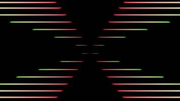 Cross of moving neon stripes. Design. Neon animation with retro stripes. Colored neon lines create cross pattern on black background video