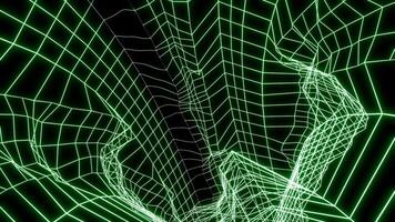 Moving tunnel with matrix grid. Design. Movement in mesh tunnel with matrix distortions. Matrix-style energy mesh tunnel video