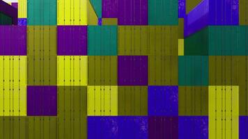 Background of many colorful 3d cargo containers. Design. Lot of 3d cargo containers in seaport. Colorful background of large cargo containers video