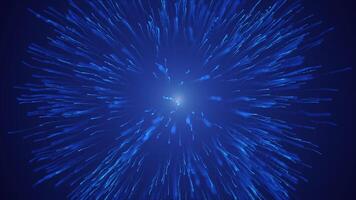 Explosion of glowing lines on colored background. Motion. Explosion of small particles on isolated background. Explosion of particle or star with flash of wavy lines video