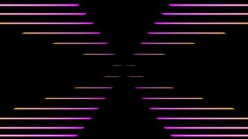 Cross of moving neon stripes. Design. Neon animation with retro stripes. Colored neon lines create cross pattern on black background video