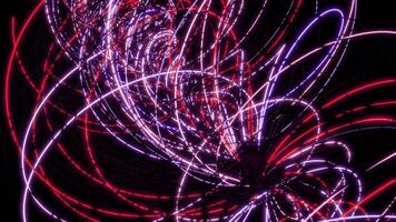 Rotating vortex of colorful lines on black background. Design. Glowing energy vortex of tangled lines. Energy vortex rotating and glowing in space video