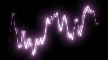 Glowing line oscillates on black background. Design. Bright neon line pulsates with musical frequency. Moving line of sound equalizer or spectrogram video