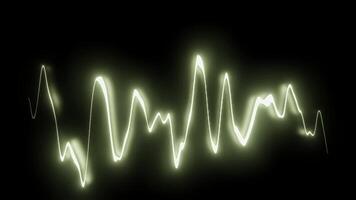 Glowing line oscillates on black background. Design. Bright neon line pulsates with musical frequency. Moving line of sound equalizer or spectrogram video