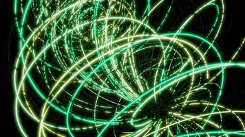 Rotating vortex of colorful lines on black background. Design. Glowing energy vortex of tangled lines. Energy vortex rotating and glowing in space video