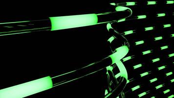 Black background.Design.Green bright lines in abstraction along which green rays run in different directions. video
