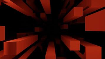 Black background. Design. Bright red rectangles in 3d format fly in a chaotic order in the abstraction forward. video