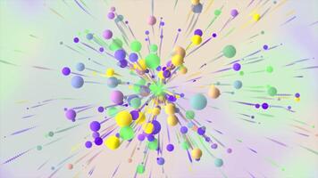 Bright multicolored flying 3d circles.Motion.Small multicolored particles that run on different sides in abstraction. video