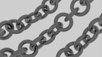 Three rows of metal silver chains moving isolated on a beige background. Design. Moving 3 d chains, seamless loop. video