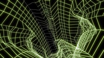 Bent spacetime grid tunnel, seamless loop. Design. Flying inside wormhole funnel, concept of science. video