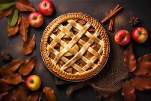 Apple pie with lattice pastry, traditional pastry dessert for Thanksgiving day photo