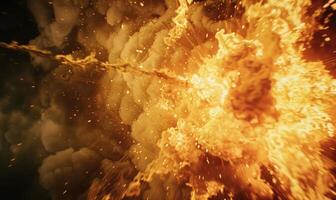 Close-up shot of a burst of flames in a controlled explosion photo