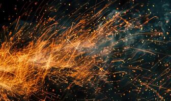Macro photograph capturing the intricate details of flames and sparks in an explosion against a black backdrop photo