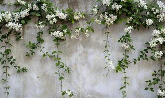 Concrete wall adorned with jasmine vines photo