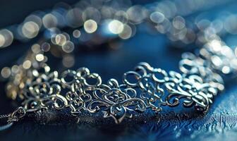 A delicate silver charm bracelet adorned with intricate filigree details photo