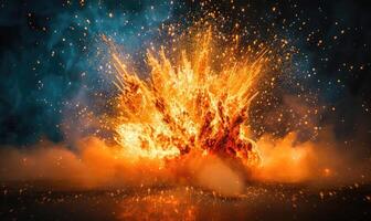 Macro photograph showcasing the energy and power of an explosion against a dark background photo