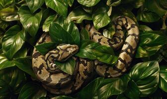 Python on green leaves photo