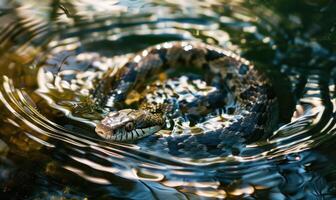 Snake gliding through water photo