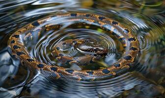 Snake coiling in shallow water photo