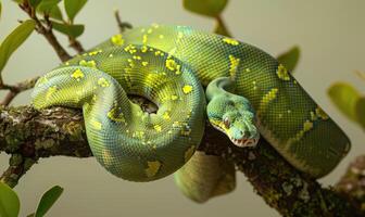 Green tree python on neutral background photo