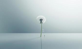 A lone white dandelion on a pure white surface photo