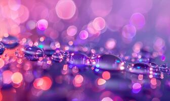 Closeup view on water bubbles, abstract background with bokeh light photo