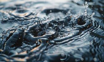 Water surface with splashes, small waves, ripples and rain drops closeup photo
