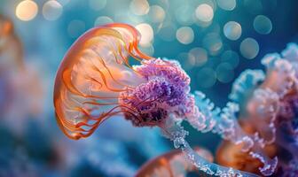 Behemoth jellyfish drifting, bokeh background photo