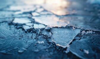 Cracked ice surface background, natural ice texture photo
