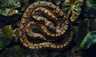 Python on green leaves photo