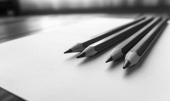 Graphite pencils lying on a blank sheet of white paper photo