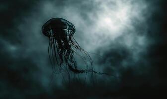 Immense jellyfish gliding in the clouds abstract background photo