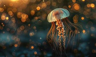 Behemoth jellyfish drifting, bokeh background photo