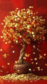 Tree with gold coins, Chinese new year theme photo