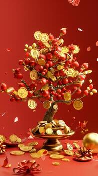 Tree with gold coins, Chinese new year theme photo
