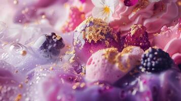 A close up of a bunch of different colored berries and flowers, AI photo
