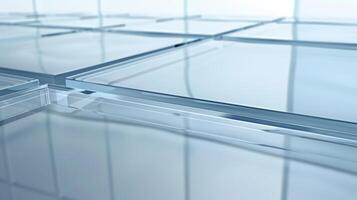A close up of a glass table with some clear squares, AI photo
