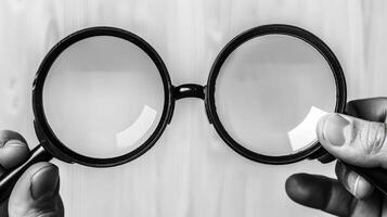 A person holding a pair of magnifying glasses in their hands, AI photo