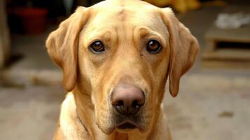 A close up of a dog looking at the camera with its eyes open, AI photo
