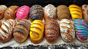 A display of a bunch of different kinds of breads, AI photo