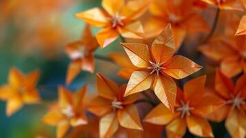 A close up of a bunch of orange flowers with leaves, AI photo
