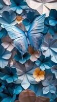 A blue butterfly sitting on top of a bunch of flowers, AI photo