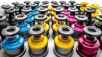 A bunch of different colored nuts and bolts are sitting on top, AI photo