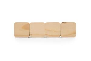 Four Wooden cubes in row. It is isolated on a white background with clipping path. Wooden toy blocks. empty copy space for message word. photo