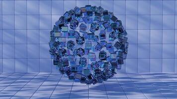 Simplified blockchain depicted through stylized geometric shapes, offering a modern and abstract representation of video