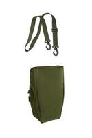 Multifunctional military pouch with zipper in khaki color. Isolate on white back photo
